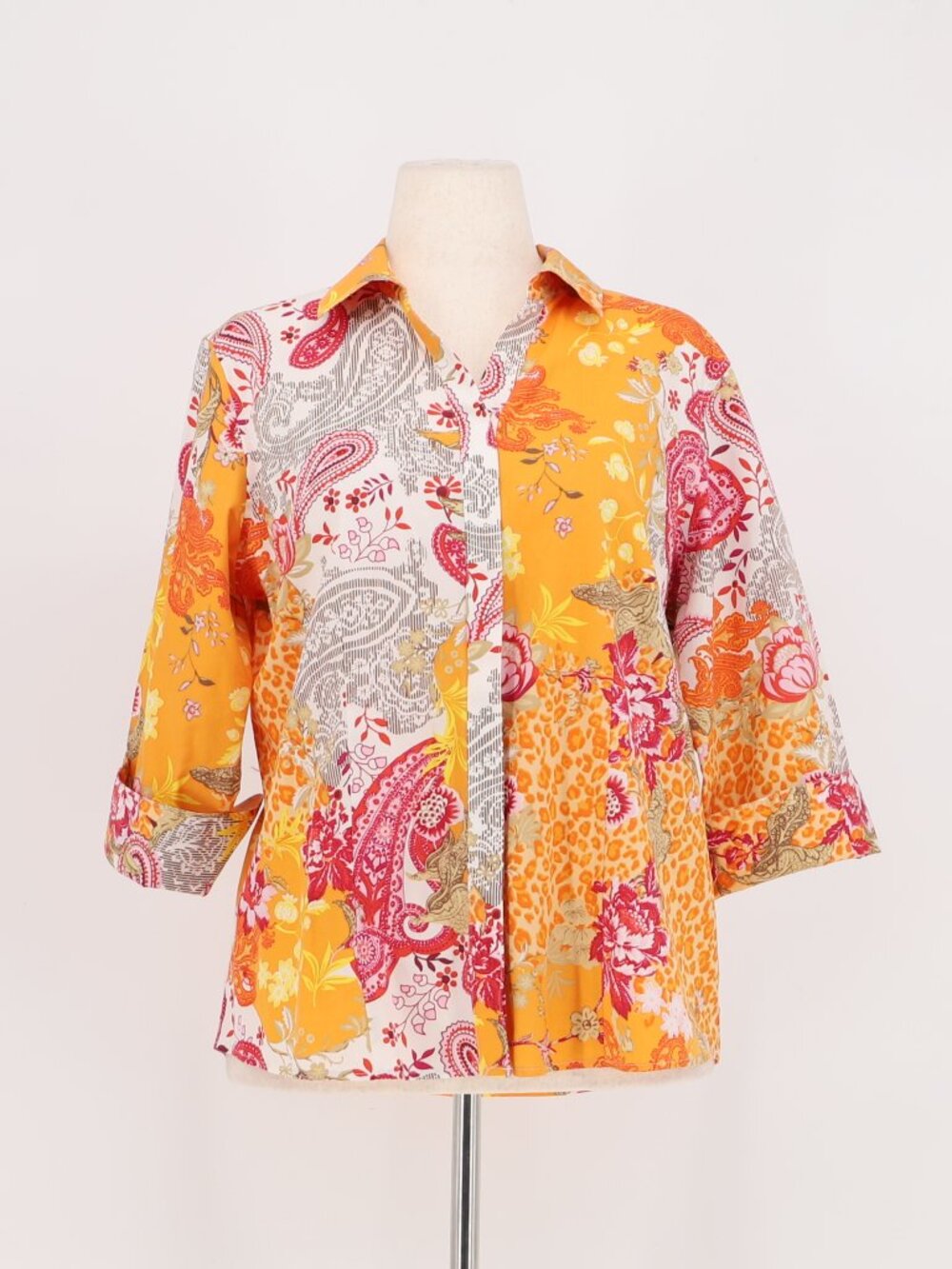 CHICO'S No Iron Vibrant Floral Paisley Button Up Shirt Size 2/L
